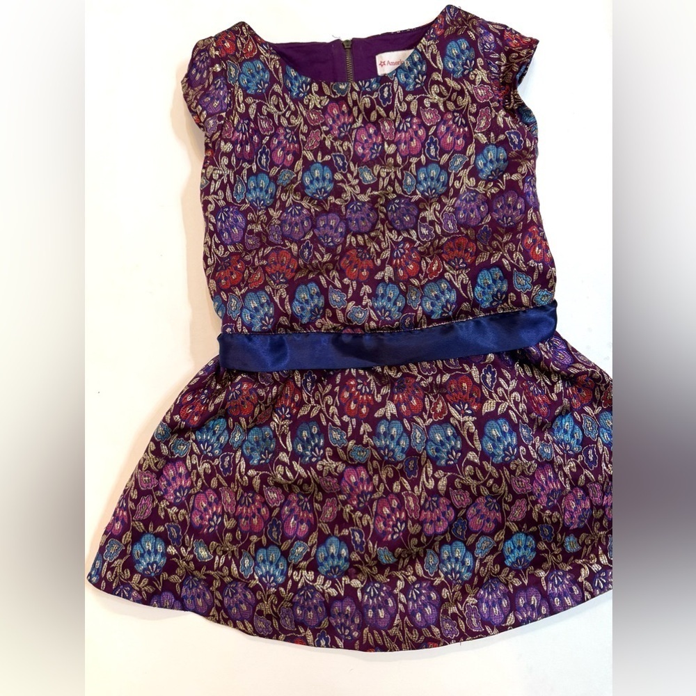 Girls Size 6 American Girl Brand Sleeveless Purple Dress with Gold Embroidery